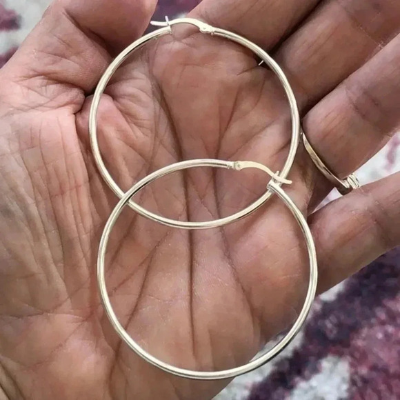 2 Inch Hoop 925 Sterling Silver Earrings NWT - Picture 1 of 6